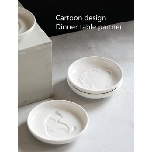 Creative cat and flower dish, round ceramic dessert dish, seasoning dish, household vinegar dish dip dish