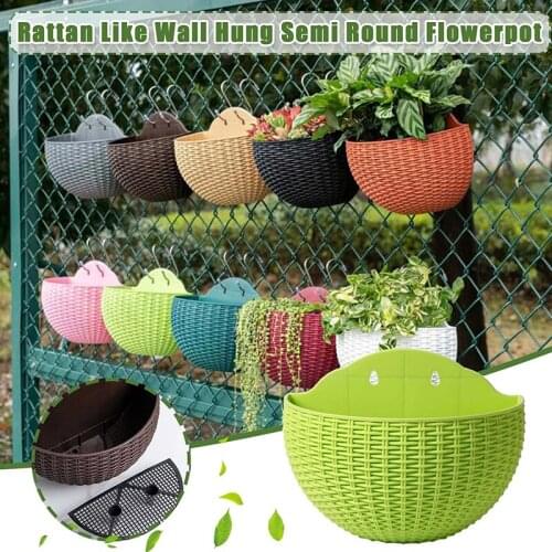 Creative Wall-mounted flower Pot Imitation Rattan Wall Hanging Semicircle Flower Baskets Pot Plant Holder Hanger Decoration