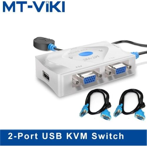 MT-VIKI 2 Port KVM Switch 2 input 1 output VGA USB Hotkey Wired Remote Controller Select Auto Scan with Cable MT-201KL