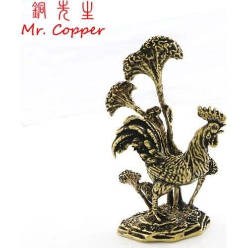 Vintage Copper Big Cock Flowers Bronze Ornaments Solid Pure Brass Animal Chicken Figurines Study Desktop Decorations Home Decor