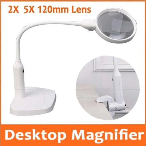 2X 5X Illuminated Desttop Table Magnifier Sewing Embroidery Magnifying Glass for Reading Watch Cellphone Repair with LED Lamps