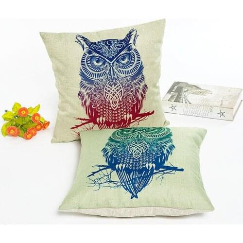New Square Linen Gradient Owl without Core Pillow and Cushion Cover Car and Sofa Cushion Cover