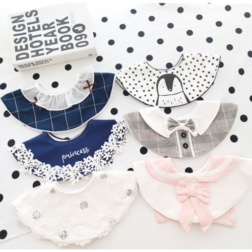 Autumn and winter new cute baby saliva towel cotton round rotatable bib foreign style baby bib Korean version of fake collar