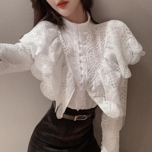 Bodycon Skirt Suits 2 Piece Set 2021 New Spring Korean Ol Single-Breasted Ruffles Embroidery Lantern Sleeve Shirt Blouse + Split