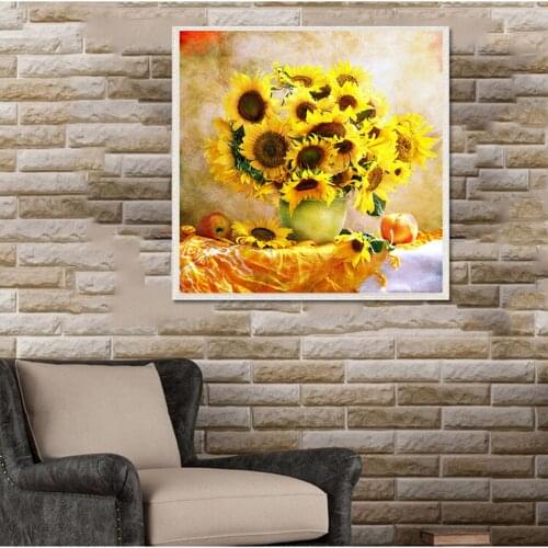 Full Square/Round 5D DIY Diamond Painting Vase of sunflowers Rhinestone Mosaic 3D Diamond Embroidery Sale wall decoration FG1751