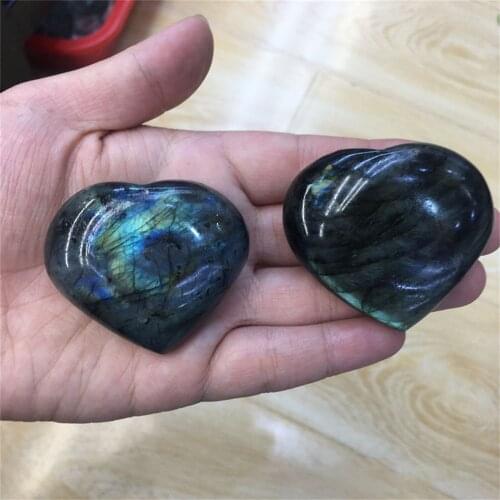 Natural Labradorite Palm Stone Heart Shaped Healing Gemstone Mineral Reiki Chakra Crystal Polished Pocket Stone Decoration Cryst