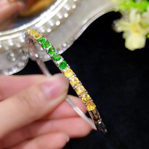 Attractive colorful natural tourmaline bracelet for women jewelry real 925 silver bangle natural gem girl date gift