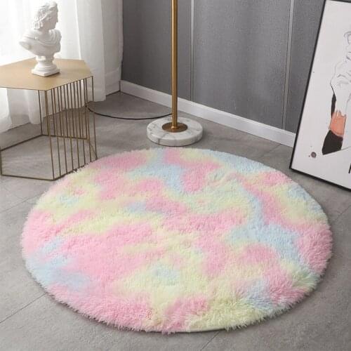 Rainbow Colorful Soft Fluffy Carpet Girl boy Round Hairy Area Rug For Bedroom Decoration Carpet shaggy Beside Mat 24 color