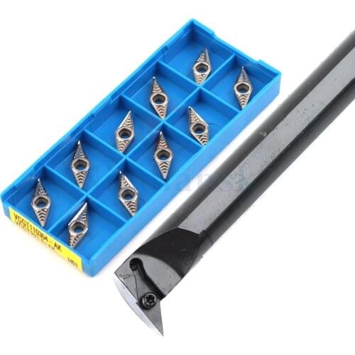 1pc S16Q/S20R-SVUCR11 CNC arbor inner hole boring turning tool cutting edge angle 95°+10pcs VCGT VCMT Carbide lathe inserts suit