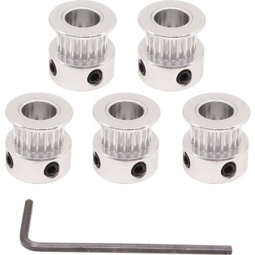 5Pcs GT2 Pulley 20 Teeth 5mm Bore 6mm Width 20T Timing Belt Pulley Wheel Aluminum for 3D Printer