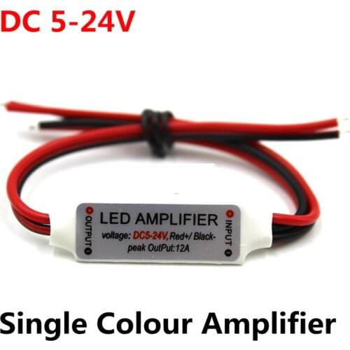 DC 5V-12V-24V 12A Mini Single Color LED Amplifier Repeater For LED Strip Light 5050/2835/3528//5630/3014