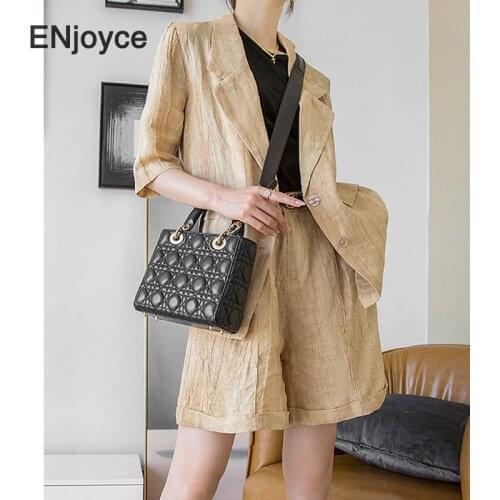 Vintage Chic Linen Thin Blazer and Shorts Sets Short Sleeve Two Piece Set Women Casual Wear 2021 Summer Clothes Outfits Suits