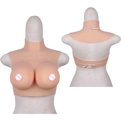 High Collar Hollow Back Silicone Breast Fake Boobs Enhancer Chest for Trandsgender Dragqueen Shemale Ajusen