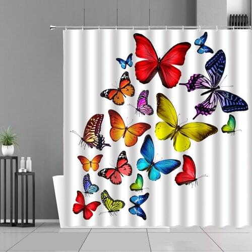 3D Colorful Butterfly Shower Curtains Feather Pattern Printed Bath Curtain Set Children Bedroom Bathroom Decor Screen Waterproof
