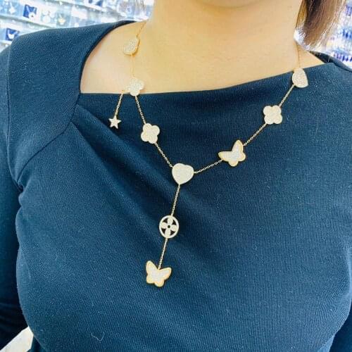 HIBRIDE Butterfly Pendant Necklace For Women Wedding Full Micro Cubic Zirconia Dubai Bridal Engagement Necklace Jewelry P55