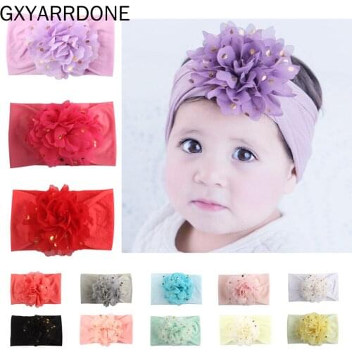 1pc Dot Flower Nylon Headband Turban For Girls Kids Handmade Wide Stretch Headbands Hairband Headwraps Children Hair Accessories