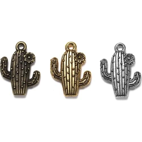 10pcs 15*20mm Three Color Metal Zinc Alloy Cactus Charms Fit Jewelry Medical Plant Pendant Charms Makings Supplies Wholesale