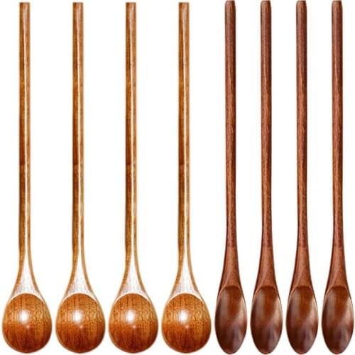 8 Pcs Japanese Eco-Friendly Long Handle Spoon Eating Spoon Honey Spoon Coffee Spoon Round Handle Kitchen Stirring