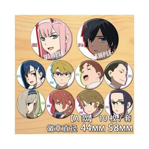 Anime DARLING in the FRANXX Hiro Zero Two Ichigo Goro Futoshi Figure 6296 Badge Round Brooch Pin Gifts Kids Collection Toy