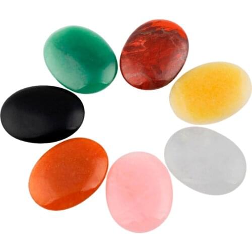 TUMBEELLUWA 7 Chakra Oval Worry Stones,Natural Palm Pocket Stone,Healing Crystal Reiki Balancing,Set of 7