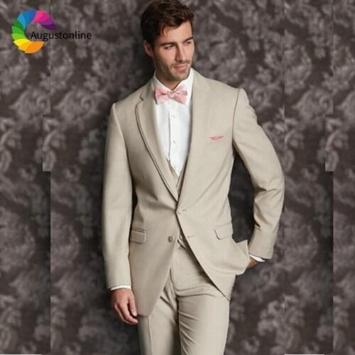 Beige Wedding Suits Slim Fit Men Suits Groom Wear 3 Pieces (Jacket+Pants+Vest) Bridegroom Set Best Man Blazer