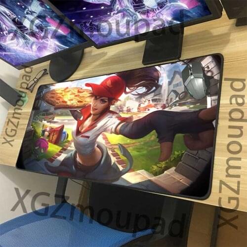 XGZ Anime Sexy Girl Pizza Custom Large Gaming Mouse Pad Black Lock Edge Computer Table Mat Speed Non-slip 900x400/600x300 Xxl