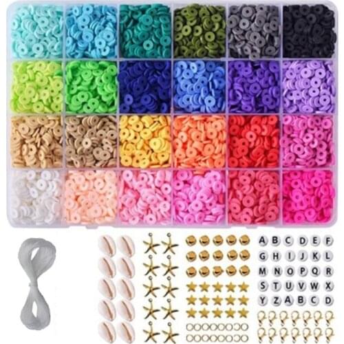 5400Pcs 24 Colors Polymer Clay Loose Beads for DIY Jewelry Making Craft Bracelet Necklace Costume Accessories