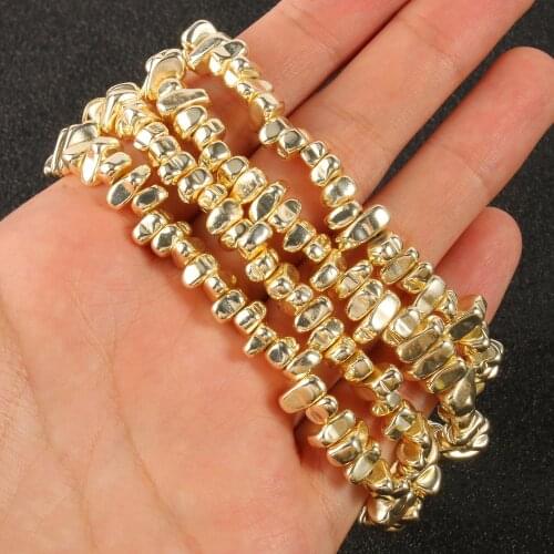 Charms Irregular Pattern Beads 9k Gold Plated Hematite Beads Natural Stone Loose Spacer Beads Jewelry For Handicrafts Bracelet