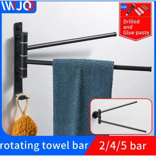 Toilet rotating towel holder with hook black wall mounted stainless steel double towel bar racks glue paste bathroom holder