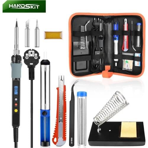 HANDSKIT 80W LCD Digital Soldering Iron Set Adjust Temperature Soldering Iron With Soldering Tips Utility Knife Soldering Tools
