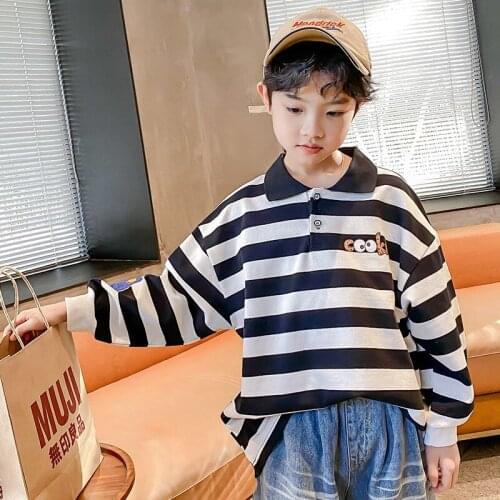 Boys Stand-up Collar Long Sleeve T-shirt Striped Shirt Boys Spring And Autumn Tops Fashion Letter Print Loose Casual Sweatshirt