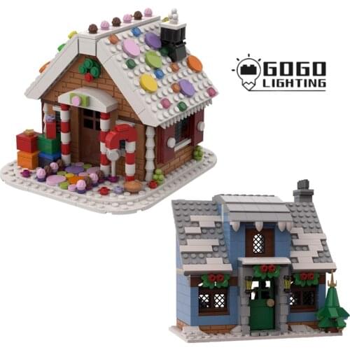 MOC City Street View Gingerbread House and Winter Village Farmhouse Building Blocks Toys For Children Festival Gifts