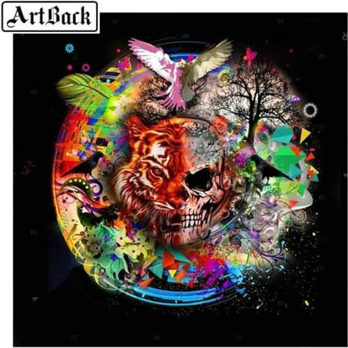 Full square 5d diy diamond painting skull tiger bird picture diamond embroidery crystal mosaic home decoration kit