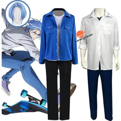 Langa Hasegawa SK8 the Infinity Anime Cosplay Costume 2Styles Skateboard Blue Wig Uniform Jacket Halloween Party Outfits Suit