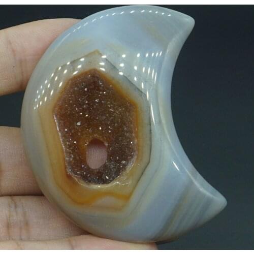 Moon Sculpture Natural Gemstone Agate Geode Figurine Crystal Healing Decor#10