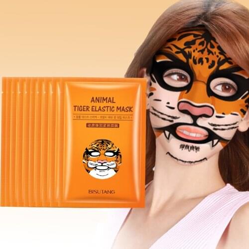 10Pcs/Lot Cute Tiger/Dog Animal Series Face Mask Moisturizing Moisturizing Soothes Pores Wrapped Mask Oil Control Facial Mask