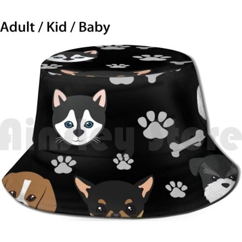 Cute Dog Shirt , Custom Pe, Pet Memorial Illustration Sun Hat Foldable UV Protection Lifestyle Hobbies Black