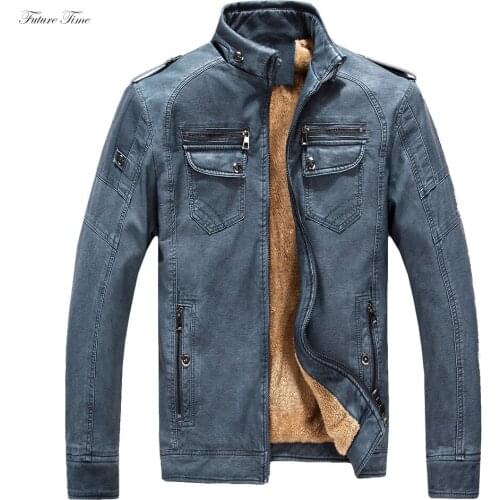 Jacket Men PU Leather Stand Collar Thick Warm 4xl Plus Size Jackets and Coats For Winter Brand Clothing Outwear Classic C1594