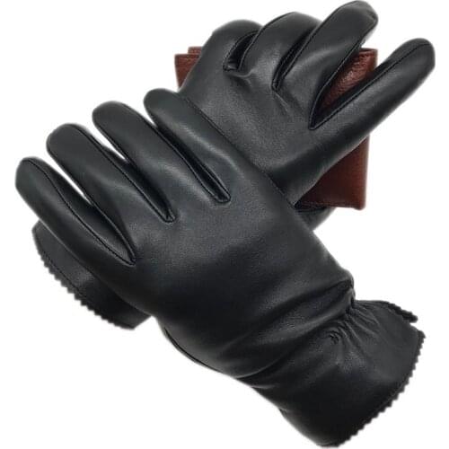 Winter Mens Sheepskin Genuine Leather Gloves Wool Lining Winter Gloves Keep Warm Driving Riding Outdoor High-end Black New 2020