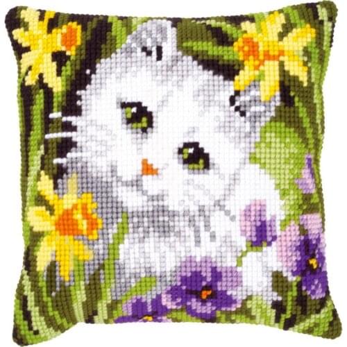 Latch Hook Cushion Kit Gift DIY Needlework Crocheting Throw Pillow Unfinished Yarn Cross-stitch Embroidery Pillowcase Flower Cat