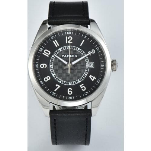 2021 new Parnis 40mm Black Dial Mechanical Men Watch Miyota Automatic Movement Sapphire Glass Leather Strap Wristwatch