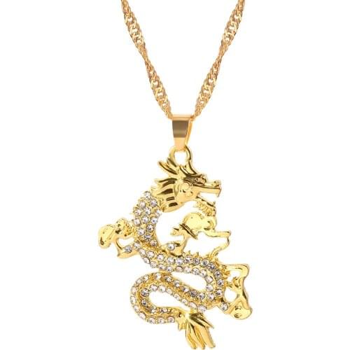 New Fashion Dragon Pendant Necklaces for Women Men Gold Color Choker Necklace Mascot Ornaments Lucky Symbol Jewelry Gifts