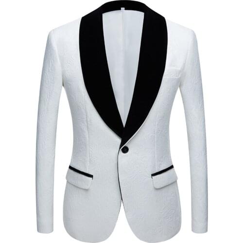 Fashion white Mens Patterned Suit Slim Fit Groomsmen Tuxedos Blazers For Wedding shawl collar suit Jacke