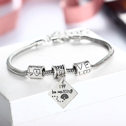 New Geometric Bracelet I'll Be Waiting Love Beads Heart Vintage Chain Jewelry Bangle Family Lovers Couples Best Friends Gifts