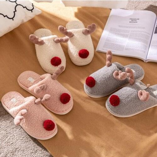 New parent-child cotton slippers womens bags with elk cute cartoon childrens home cotton shoes winter warm plush cotton men
