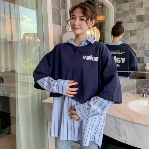 Lactation Clothes Spring 2020 New Stripe Lactation Long-sleeved Shirt Short Sweater Two-piece