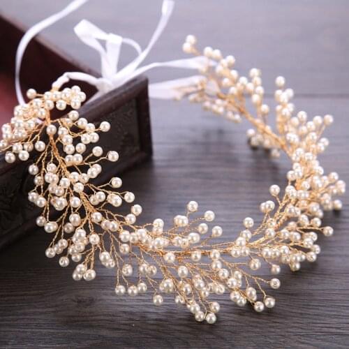Romantic Gold/Silver Color Simulated Pearl Bride Hairband Tiara Fashion Wedding Bridal Headband Headdress Women Hair Ornament SL