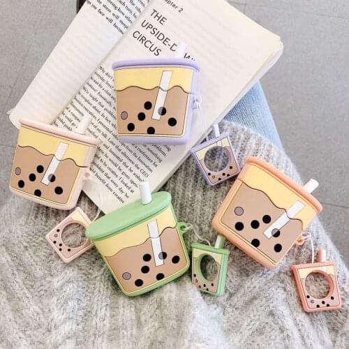 Cute Bubble Milk Tea Silicone Case for Airpods Pro Cover Bluetooth Wireless Earphone Cover For Airpods Case Milk Tea Keychain