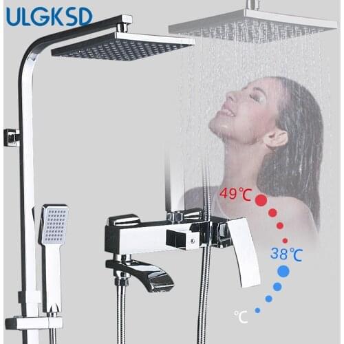 ULGKSD Rainfall Shower Faucet 3 Size Shower Head Bathroom Hot and Cold Mixer Tap W/ Waterfall Tub Faucets Mixing Valve