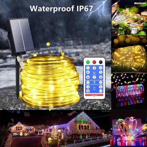 Solar Outdoor Lights Garland Christmas Decoration Led Festoon Fairy String Rope Light 32/52M New Year Wedding Yard Street Decor